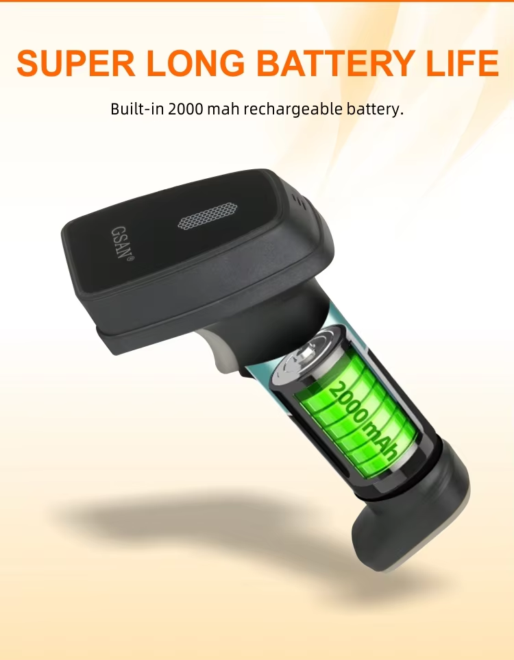 barcode scanner built in 2000 mah rechargeable battery