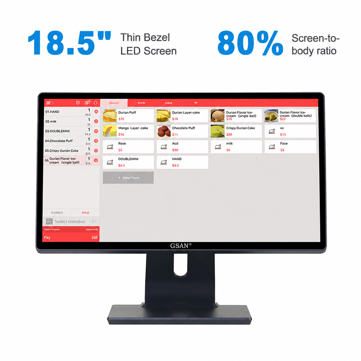 GS-A9 All in One Ultra-thin 18.5'' Touch Screen POS System For Supermarket