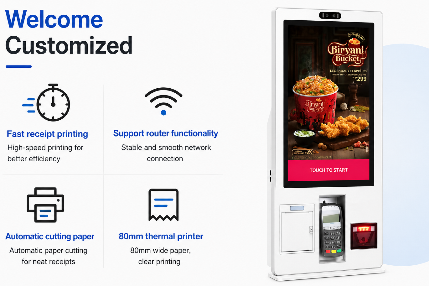 GS-Q1 Supermarket Self-service Touch Payment Machine POS System Kiosk